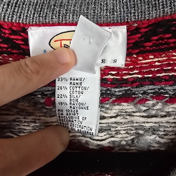 Vintage Talbots Red Gray Striped Fair Isle Embroidered Button Cardigan Sweater - Picture 5 of 6